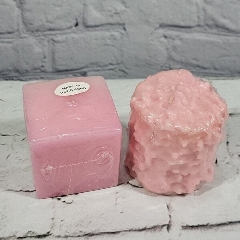 Vintage Candles Light Pink Wax Cube Lumpy Pillar MCM Decor Factory Sealed NOS